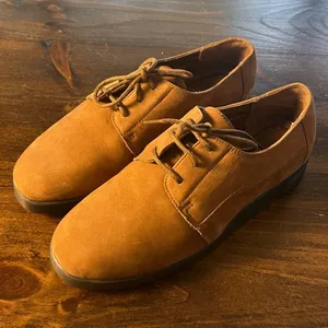 Dr. Scholls Donna Oxford Shoes 7W Tan Lace Up Nubuck Comfort Preppy Academia thumbnail 2
