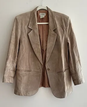L.L. Bean Tan Suede Blazer Jacket, Fall Outerwear, Size 10 Petite thumbnail 1