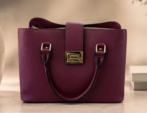 Kelly & Katie Plum Pebbled Satchel with Gold Hardware and Detachable Strap thumbnail 1