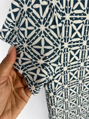 LOFT Geometric Crisscross Back Fit & Flare Dress Blue White Size 0 thumbnail 11