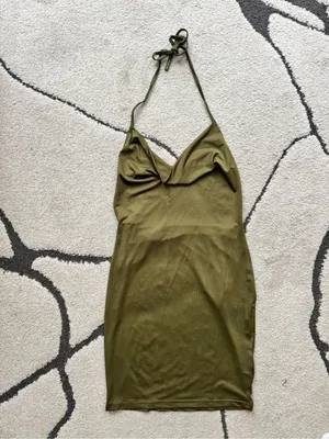 Amazon Olive Green Halter Mini Dress thumbnail 4