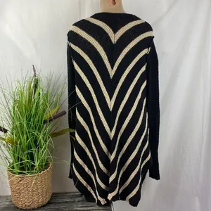 Free People Black & Tan Striped Knit Long Sleeve Snap Duster Cardigan Sweater S thumbnail 4