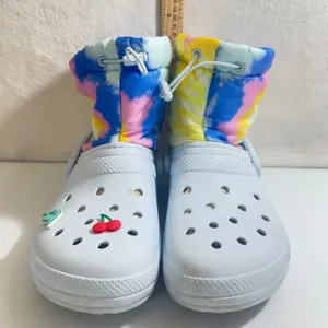 Crocs Classic Line Neo Puff Snow Boots‎ Multicolor Tie Dye Faux Fur Lined M6W8 thumbnail 2