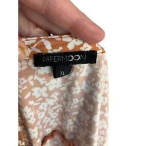 Papermoon Short sleeve orange floral button up Tank Top | XL thumbnail 7
