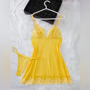 NWT New Fashion Yellow Lace Nightgown Slip Dress Size S thumbnail 4