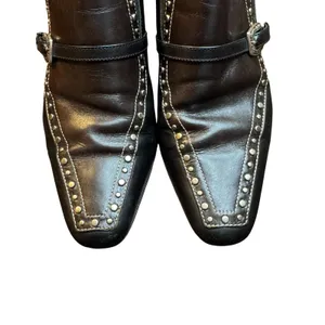 Brighton Shoes Womens Size 7 Brown Leather Studded Mule Kitten Heels Western thumbnail 2