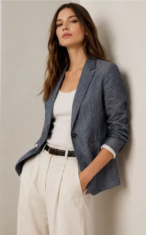 Club Monaco Borrem Linen Blue Heathered One Button‎ Preppy Quiet Luxury Blazer thumbnail 1