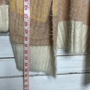 BiBi Fuzzy Eyelash Knit Stripe Cardigan Sweater Cream Open Front Size Large thumbnail 5