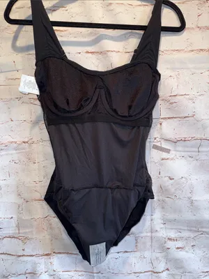 Womens NWT Black Ruched One-Piece swimsuit adjustable straps Small underwire bra thumbnail 9