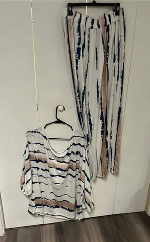 White Tie-Dye Stripe Set with Navy & Tan size 2X thumbnail 1