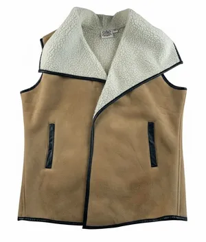 Cowgirl Justice Womens XL Faux Suede Sherpa Lined Vest‎ Tan Western Shawl Collar thumbnail 1