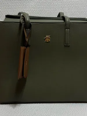 Tommy Hilfiger Olive Green Leather Tote Bag thumbnail 1