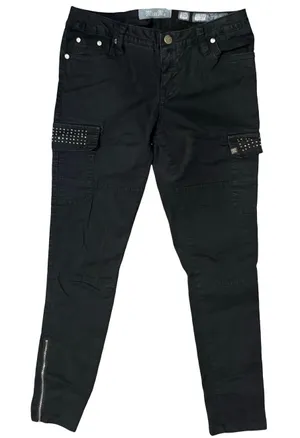 Miss Me Black Rhinestone Low Rise Skinny Cargo CP12468 Pants Jeans size 30 thumbnail 1