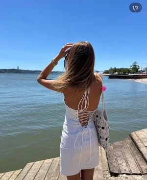Zara dress mini halter neck striped white back tied casual summer vacation thumbnail 4