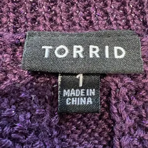 Torrid Lurex Pointelle Tunic Sweater Wool Blend Metallic Purple 1/1X thumbnail 5