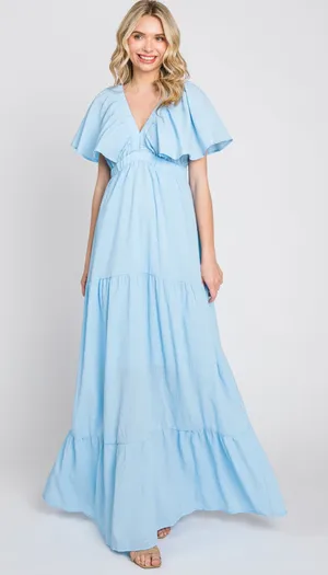 Simplee Apparel Sky Blue Ruffle Maxi Dress Boho Festival thumbnail 1