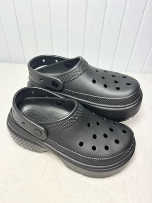 Crocs Stomp platform‎ Black Clogs mens 7 women's 9 triple black elevated NEW thumbnail 7