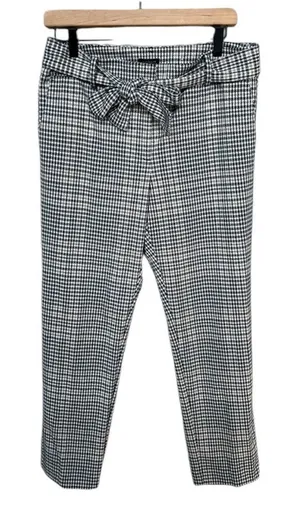 Ann Taylor Factory Houndstooth Plaid Checkered Pants Tie Belt Black White Tan 8 thumbnail 1