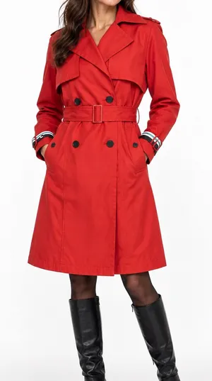 VIKI Red Trench Coat Womens 55 S Belted Double Breasted Korean Fashion NWOT thumbnail 1
