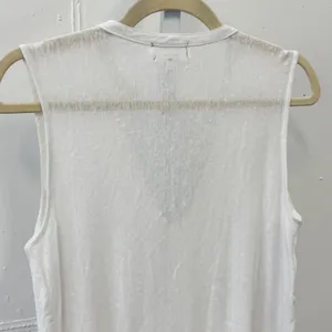 Feel The Piece Terre Jacobs White 100% Linen Deep‎ V-Neck Sleeveless Top M/L thumbnail 4