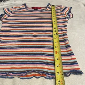 Y2K striped baby tee Hot Kiss rib lettuce hem fitted tee thumbnail 9