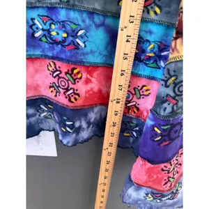 Nepal Cotton Patchwork Tie Dye‎ Long Sleeve Top Om Symbols Boho Hippie Womens L thumbnail 7