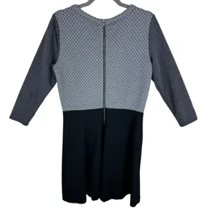 Ann Taylor LOFT Gray Black‎ 3/4 Sleeve A-Line Knee Length Knit Dress Size 8 thumbnail 2