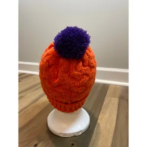 ’47 Brand Beanie One Size Orange Knit Metallic Thread Purple White Logo EUC thumbnail 4