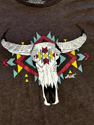 Womens large Ariat Skull Aztec western graphic short sleeve t-shirt thumbnail 3