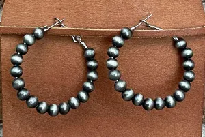 1.5 inch Navajo Style Pearl Hoop Earrings thumbnail 1