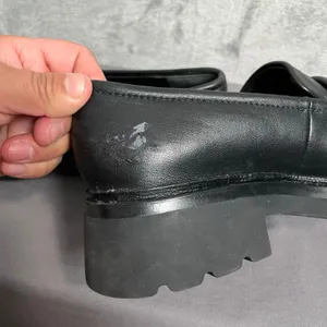 Vince Black Leather Robin Penny Loafer‎ Square Toe Chunky Women's 7.5 thumbnail 5