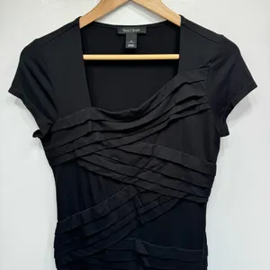 White House Black Market Black Top Crisscross Layered Asymmetric Neckline Size S thumbnail 1