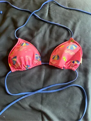 Gilly Hicks Pink Triangle Bikini Top with Blue Straps thumbnail 1