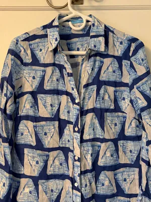 J. McLaughlin sailboat print linen blouse size XS nautical preppy beach summer thumbnail 3