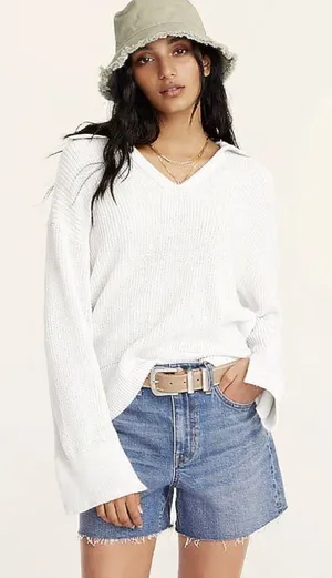 J.Crew Relaxed Collared Sweater in White thumbnail 1