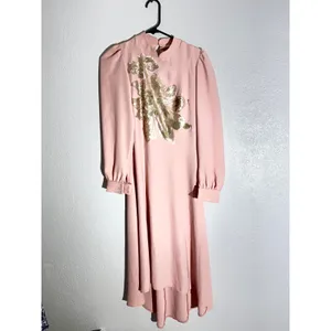 Pinar Şems Pink Long Sleeve Pleated Maxi Dress with Ruffle Neck – Small (EU 36) thumbnail 9