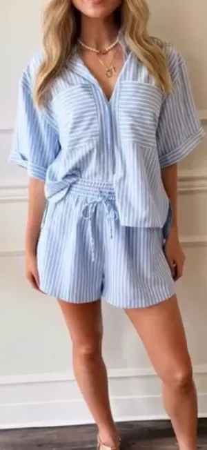 Blue and white striped matching set thumbnail 1