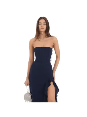 Lucy In The Sky Navy Blue Strapless Back Bow Corset Maxi Dress XXS thumbnail 4