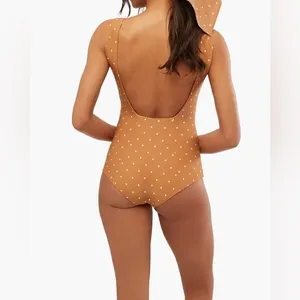 WeWoreWhat Vintage Low Leg Micro Polka Dot One Piece Swimsuit Biscotti Tan Sz M thumbnail 2
