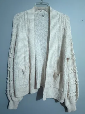 Madewell Cream Open-Front Pom-Pom Sleeve Cardigan thumbnail 1