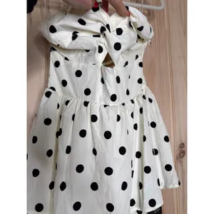 NWT Lulus Modie White Polka Dot Twist-Front Lace-Up Midi Dress Retro Party Sz M thumbnail 4