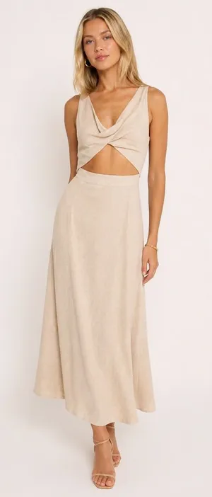 Petal & Pup linen blend Midi Dress Open Back Tie Minimal Chic thumbnail 1