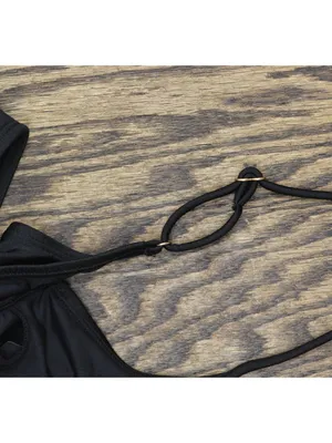 NWT Cotton On Womens Thin Strap Low-Scoop One Piece Swimsuit Black Shimmer S thumbnail 8