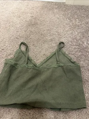 Aeropostale Olive Ribbed Lace-Trim Cami thumbnail 3