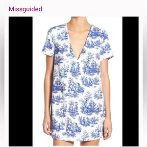 New Missguided White Dress with Blue Toile Print | Size Medium thumbnail 11