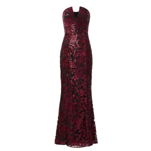 Dress the Population Black Sequin Gown XS Bustier Strapless Velvet Designer $400 thumbnail 9