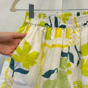 Sabo Linen Blend High Waist Boho Resort Bermuda Mini Shorts White‎ Green Sz 4 thumbnail 4