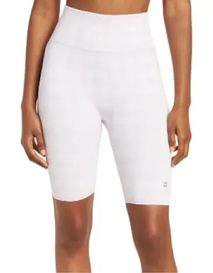 Sweaty Betty Gingham Lavender and White High-Waisted Biker Shorts Medium 8” thumbnail 1