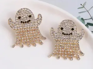 NEW Rhinestone Ghost Stud Earrings Glam Halloween‎ Spooky Spirit Embellished thumbnail 1