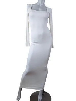 Naked Wardrobe Clean Girl Sculpting White Long Sleeve Bodycon Maxi Dress Med NWT thumbnail 2